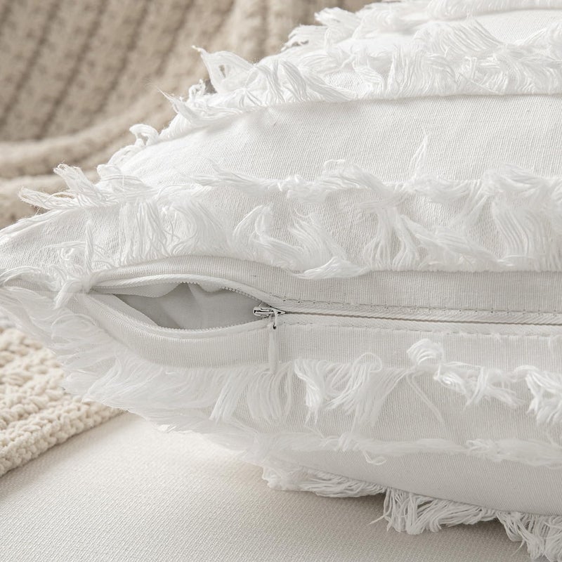 MIULEE Set of 2 Decorative Boho Throw Pillow Covers Spring Linen Striped Jacquard Pattern Cushion Covers for Sofa Couch Living Room Bedroom 16x16 Inch White - Image 3